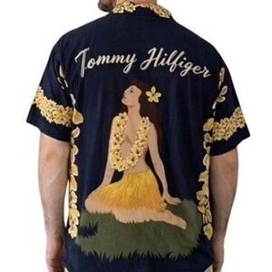 Vintage‎ Tommy Hilfiger Hula Girl Shirt L Rayon Hawaiian Camp Streetwear 90s Y2K